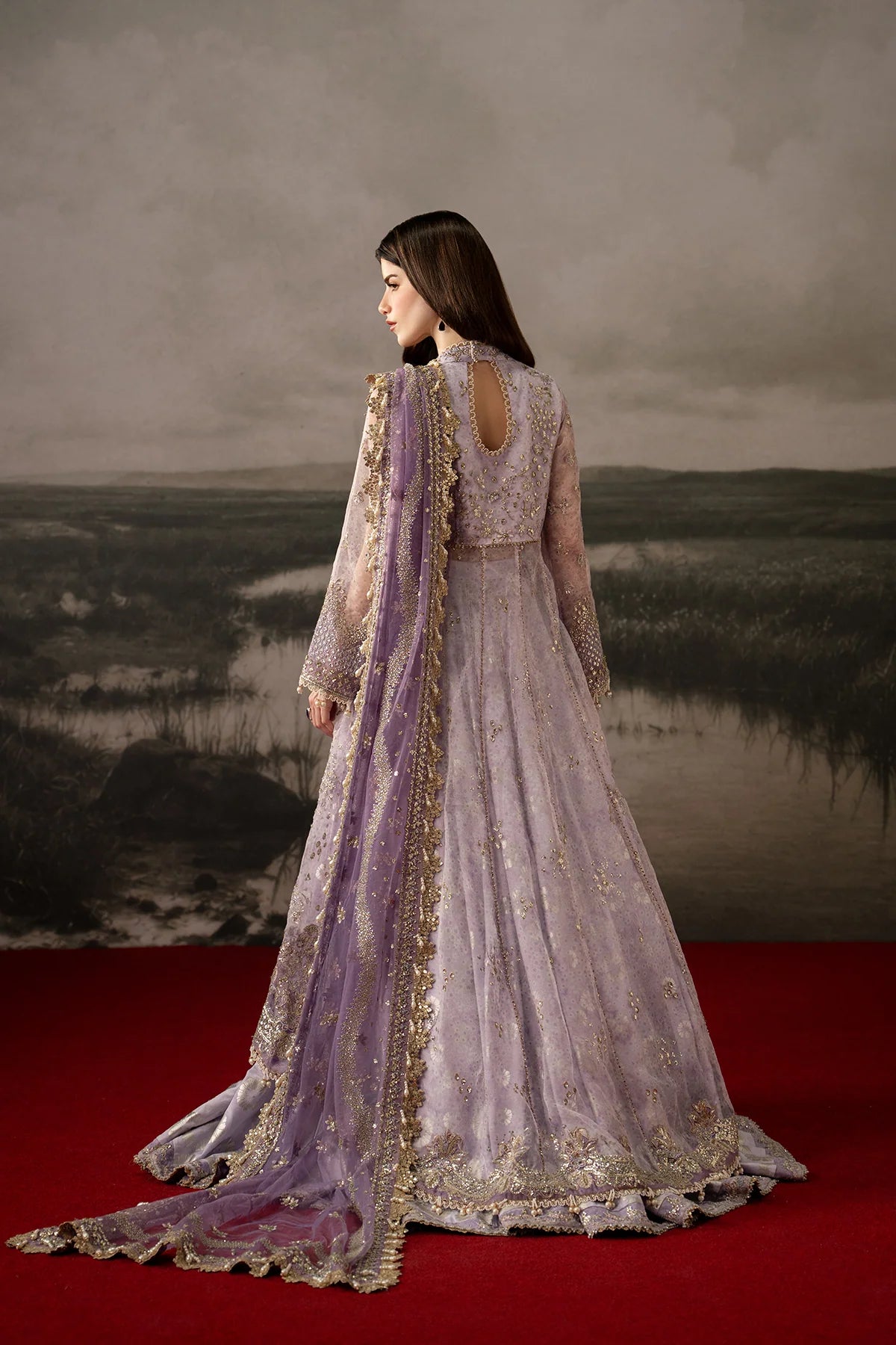 Afrozeh Aure Unstitched 3 Piece Embroidered Organza Suit with Raw Silk Lehnga (Monet)