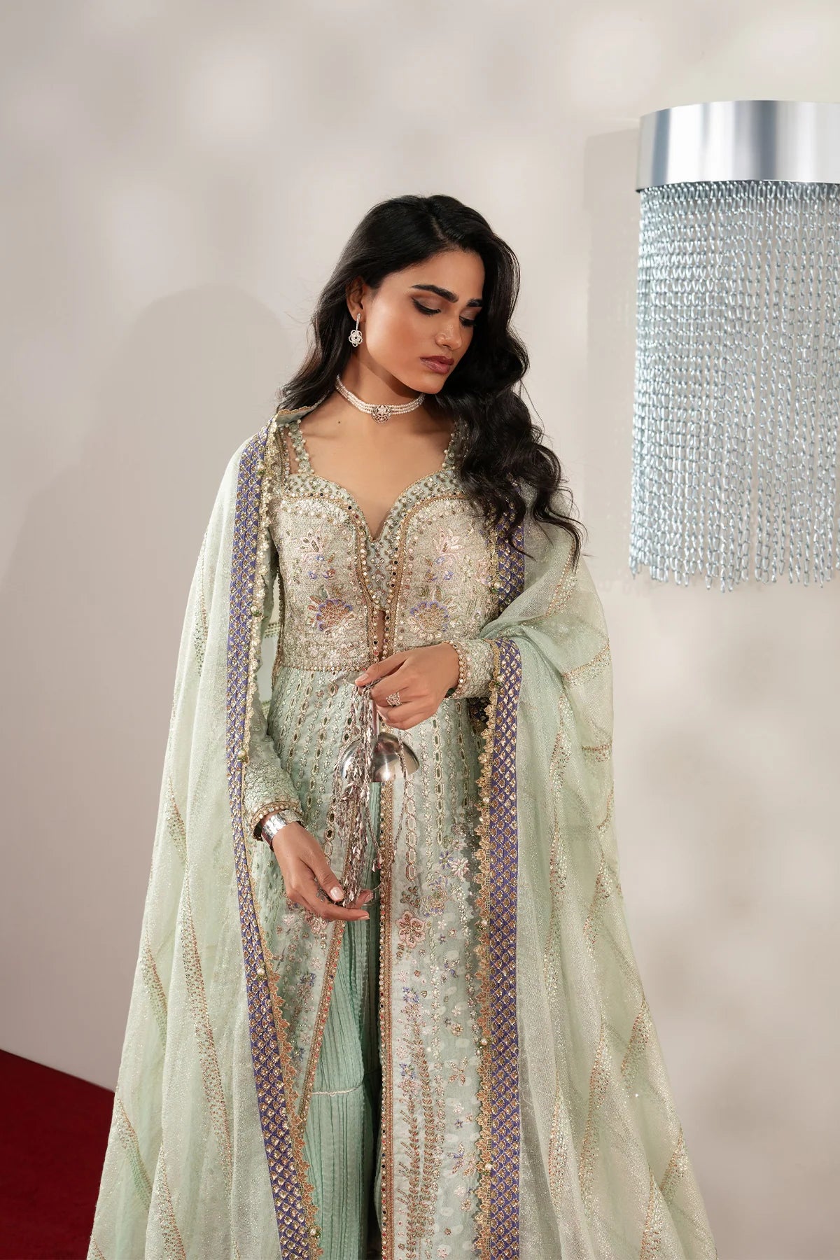 Afrozeh Aure Unstitched 3 Piece Embroidered Cotton Jacquard Suit with Raw Silk Sharara (Marais)