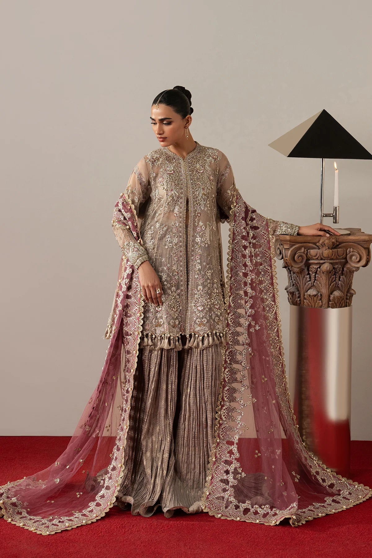 Afrozeh Aure Unstitched 3 Piece Embroidered Organza Suit with Cotton Jacquard Lehnga (Gilded Grace)