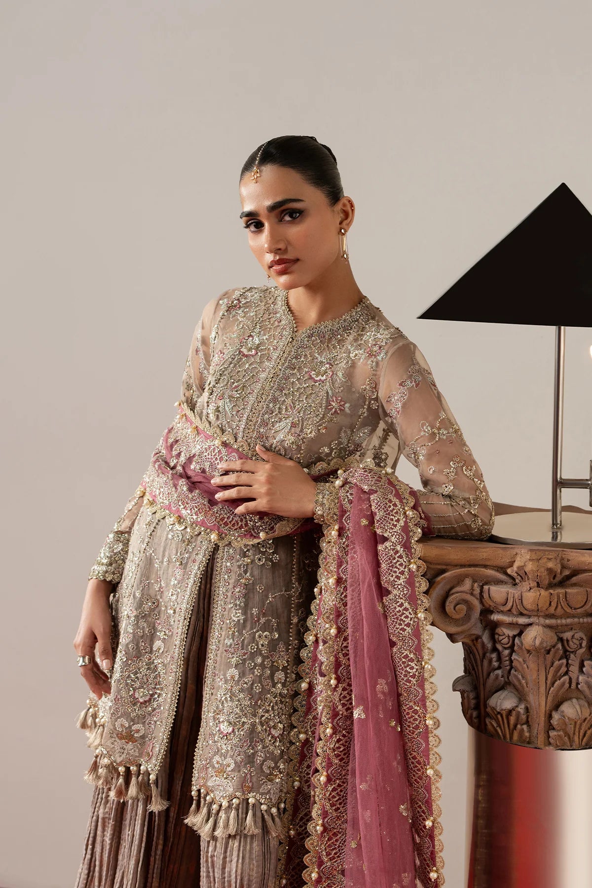 Afrozeh Aure Unstitched 3 Piece Embroidered Organza Suit with Cotton Jacquard Lehnga (Gilded Grace)