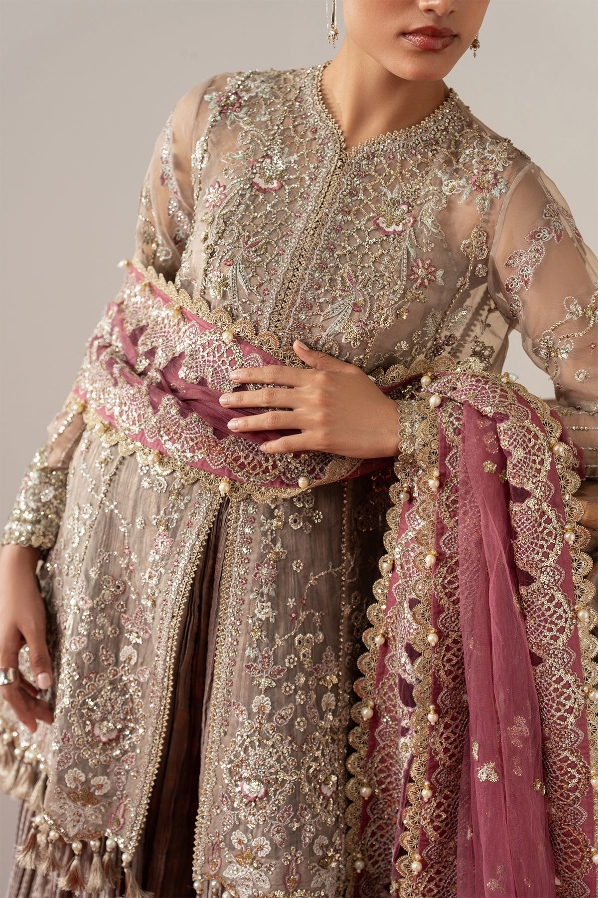 Afrozeh Aure Unstitched 3 Piece Embroidered Organza Suit with Cotton Jacquard Lehnga (Gilded Grace)