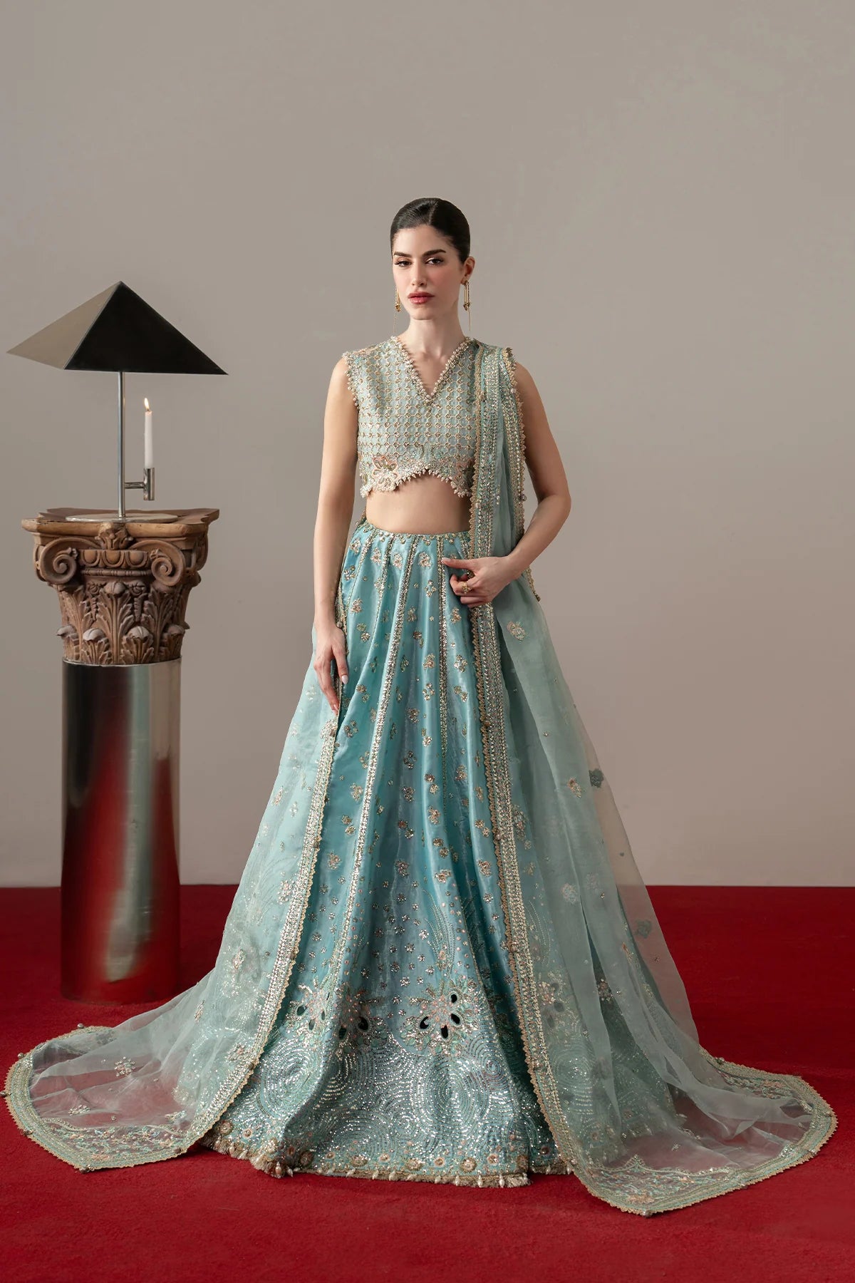 Afrozeh Aure Unstitched 3 Piece Embroidered Sony Lawa Suit with Lehnga (Grandezza)