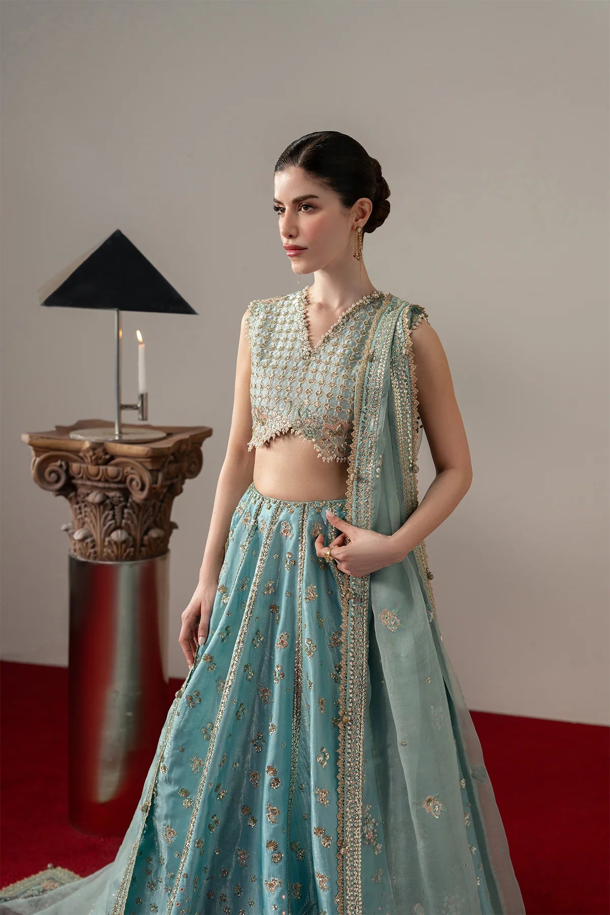 Afrozeh Aure Unstitched 3 Piece Embroidered Sony Lawa Suit with Lehnga (Grandezza)