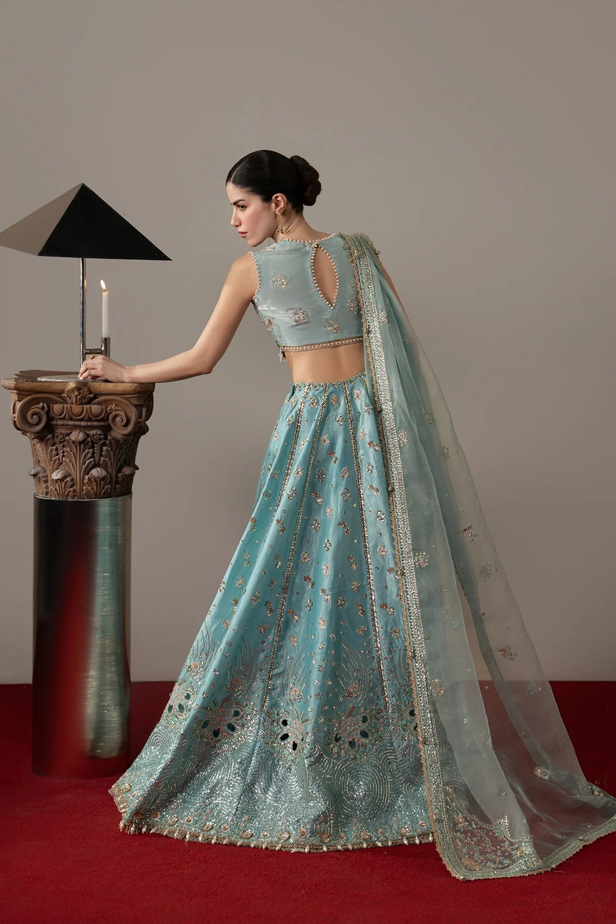 Afrozeh Aure Unstitched 3 Piece Embroidered Sony Lawa Suit with Lehnga (Grandezza)