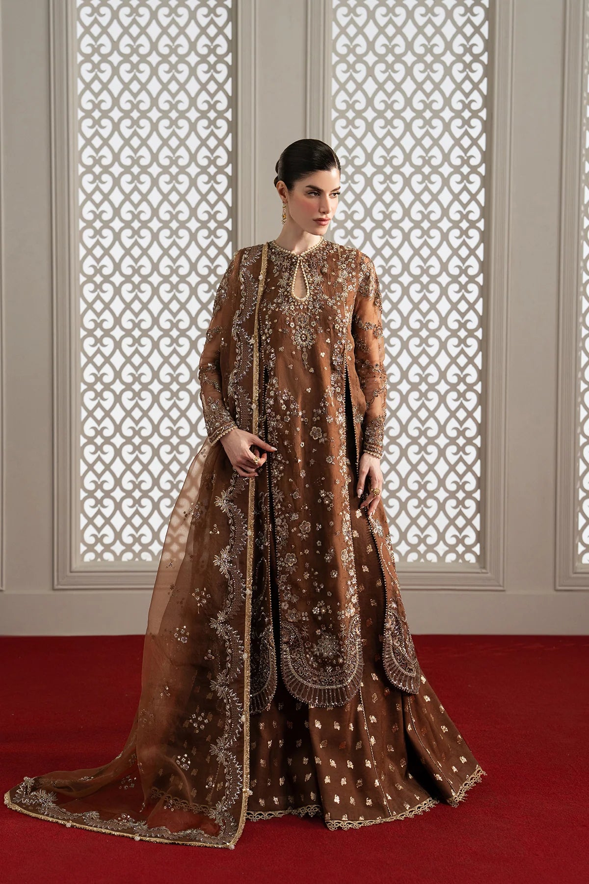 Afrozeh Aure Unstitched 3 Piece Embroidered Organza Suit with Cotton Jacquard Lehnga (Isadora)