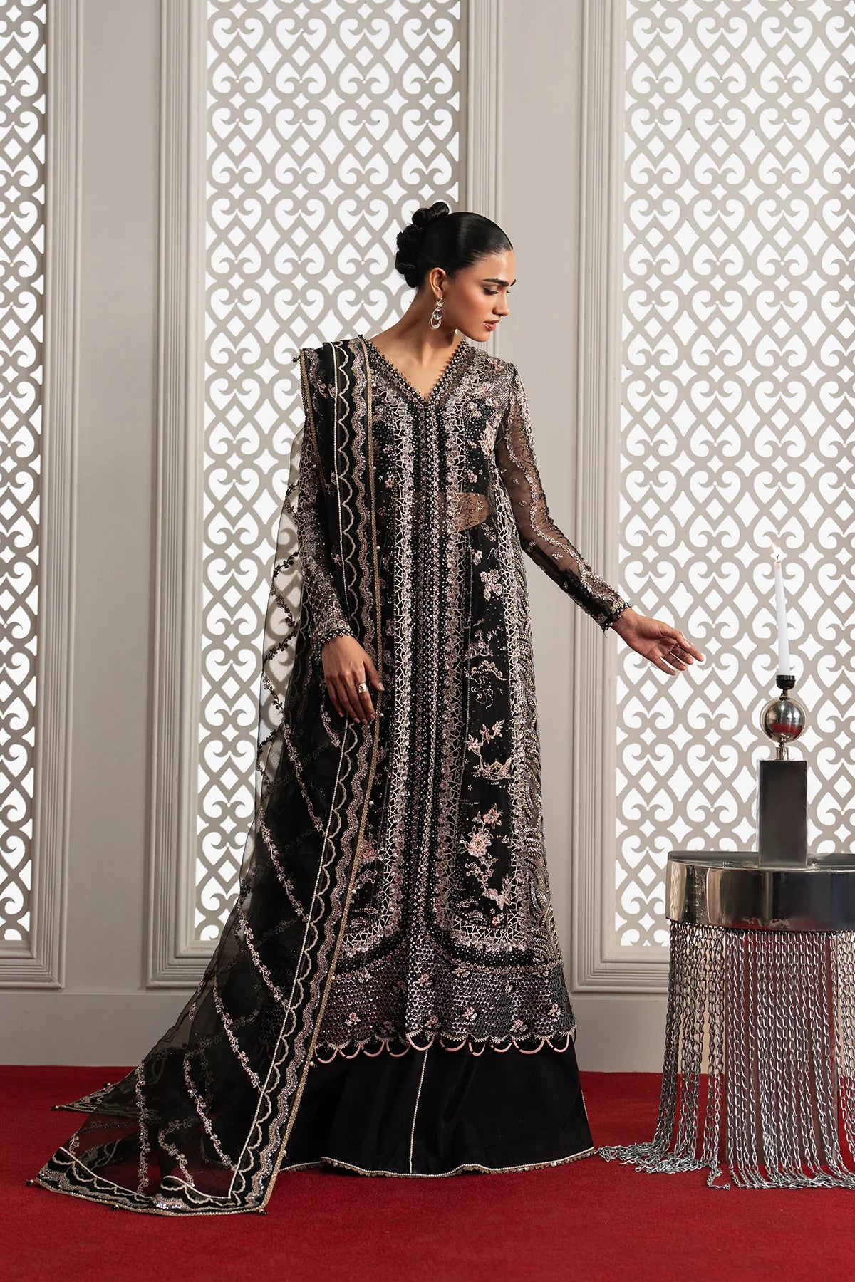 Afrozeh Aure Unstitched 3 Piece Embroidered Organza Suit with Raw Silk Sharara (Magnifique)