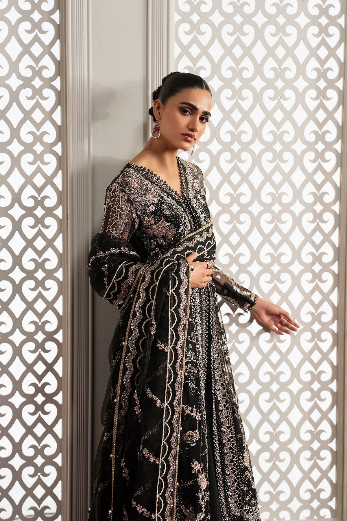 Afrozeh Aure Unstitched 3 Piece Embroidered Organza Suit with Raw Silk Sharara (Magnifique)