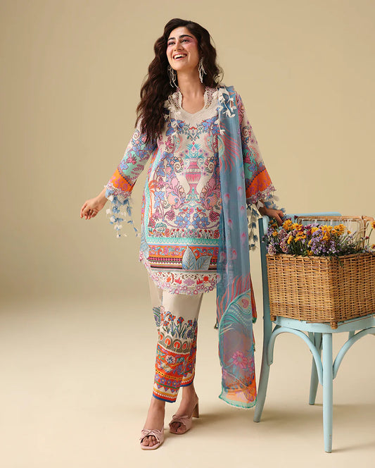 Mushq Soleil 3 Piece stitched Lawn Suit (Eden Whisper)