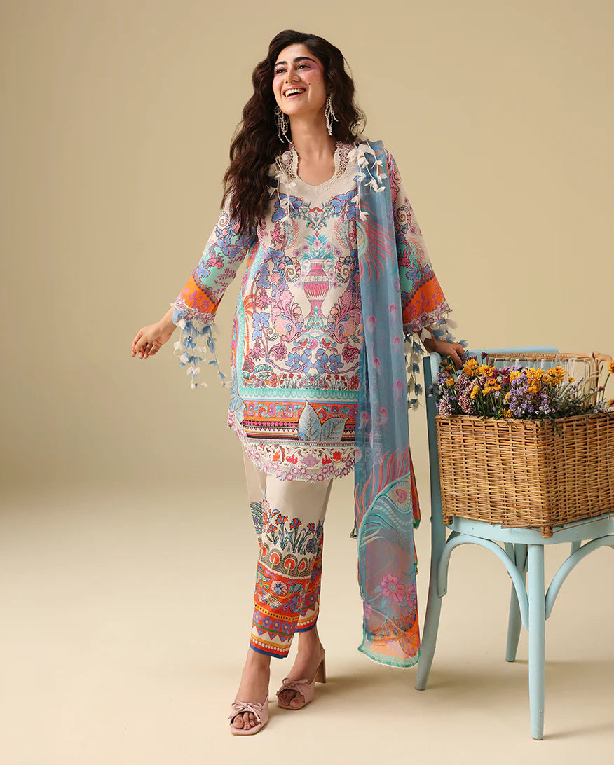 Mushq Soleil 3 Piece Unstitched Lawn Suit (Eden Whisper)
