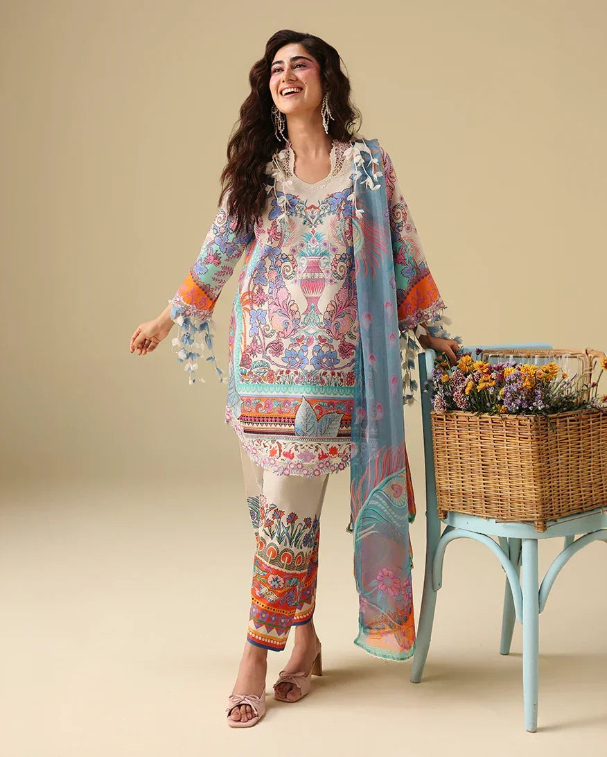 Mushq Soleil 3 Piece Unstitched Lawn Suit (Eden Whisper)