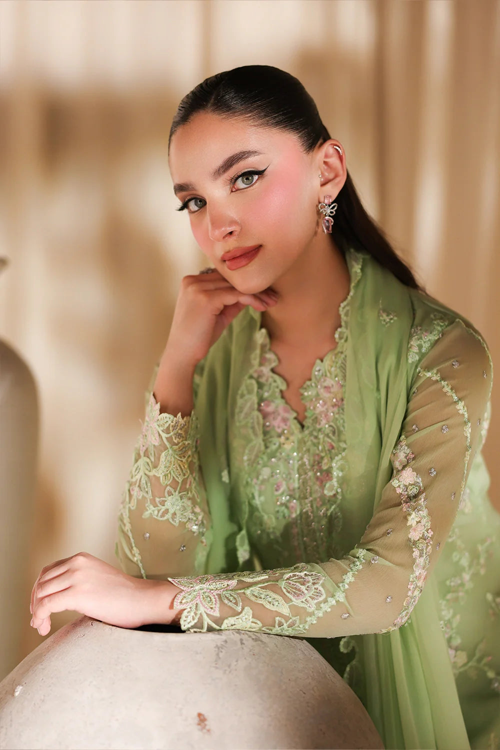 Azure Luxe Embroidered 3 Piece Unstitched Suit (Fairy Fern)