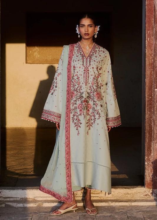 Hussain Rehar by Zun - Embroidered Lawn 3 Piece Unstitched Suit – Aqua (Firuz)