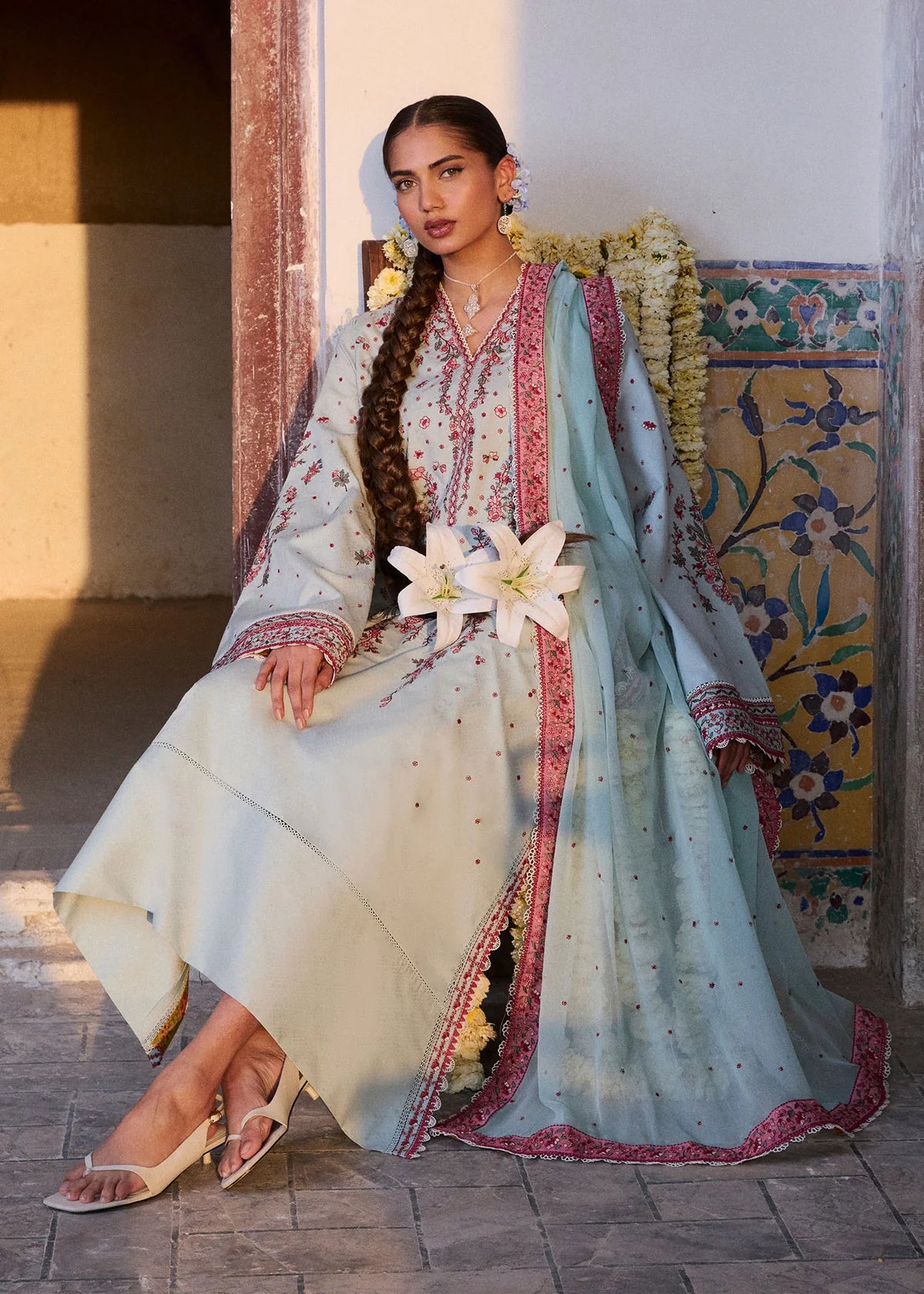 Hussain Rehar by Zun - Embroidered Lawn 3 Piece Unstitched Suit – Aqua (Firuz)