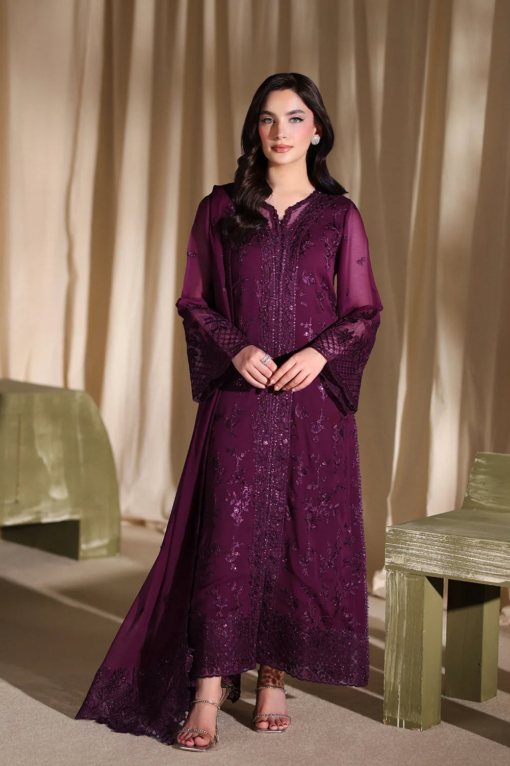 Azure Luxe Embroidered 3 Piece Unstitched Suit (Garnelle)