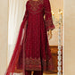 Shaadmaani By HZ  3 Piece Luxury Embroidered Formal Suit Maroon (HZK-213)