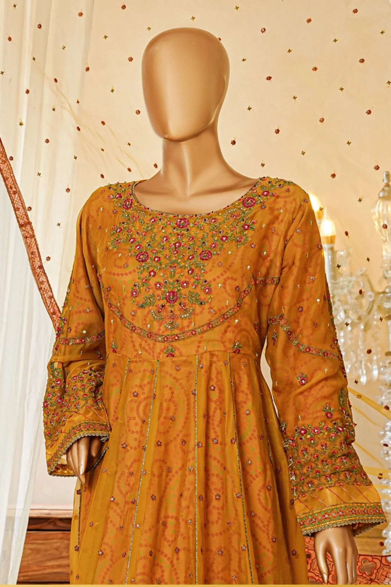 Shaadmaani By HZ 3 Piece Luxury Embroidered Formal Suit Mustard (HZK-213)