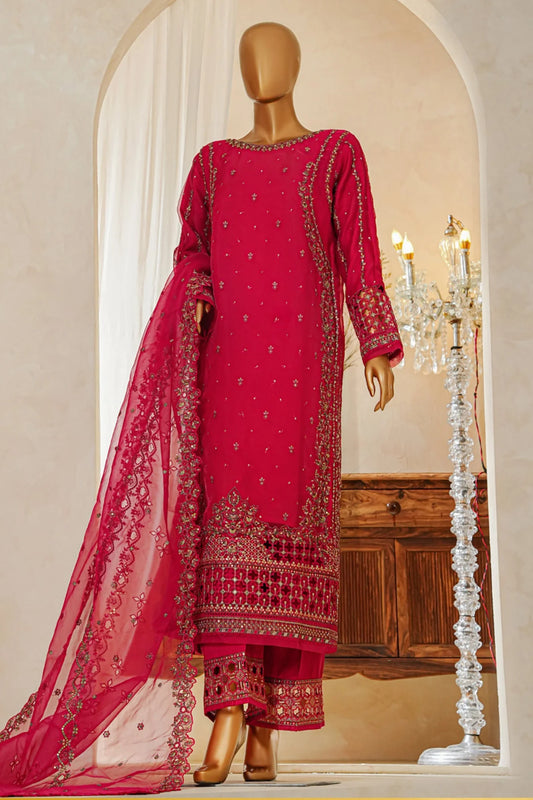 Shaadmaani By HZ 3 Piece Luxury Embroidered Formal Suit Shocking Pink (HZK-215)