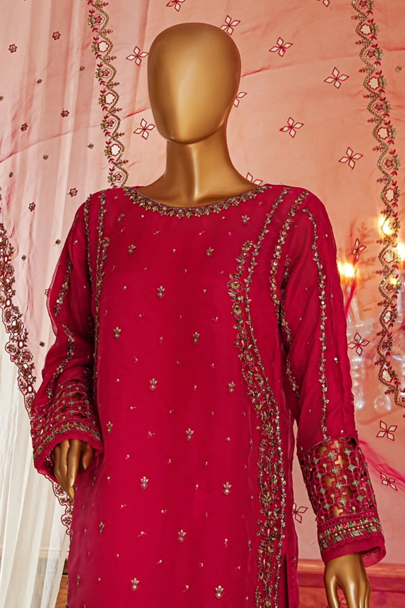 Shaadmaani By HZ 3 Piece Luxury Embroidered Formal Suit Shocking Pink (HZK-215)