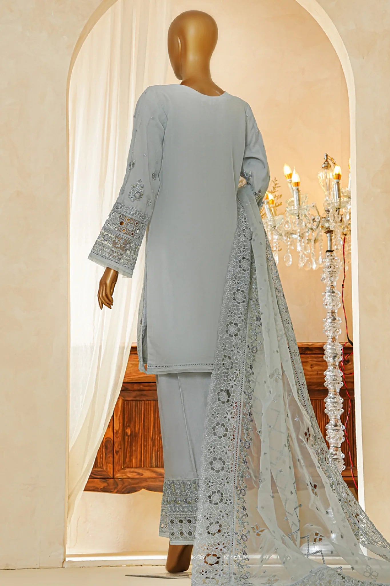 Shaadmaani By HZ 3 Piece Luxury Embroidered Formal Cloudy Blue (HZK-217)