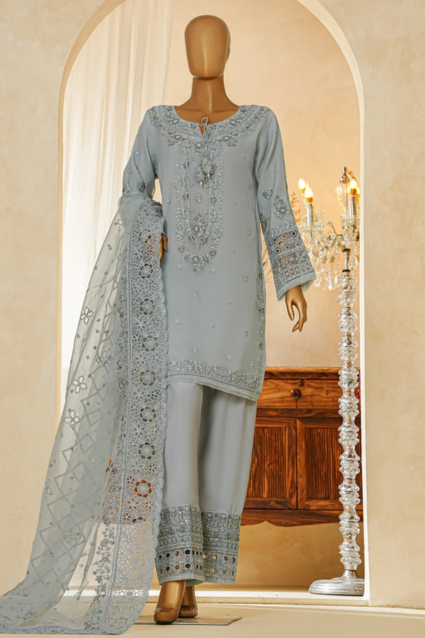 Shaadmaani By HZ 3 Piece Luxury Embroidered Formal Cloudy Blue (HZK-217)