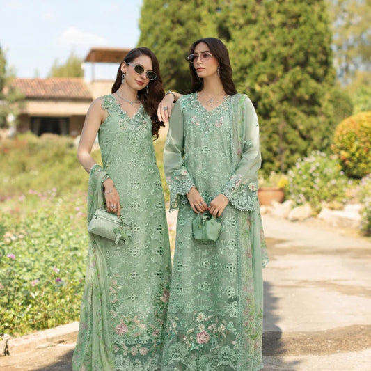 NOOR Luxury Lawn 3PC – Eid Special Handwork Schiffli Laserkari Suit (Unstitched)D7B-Florine