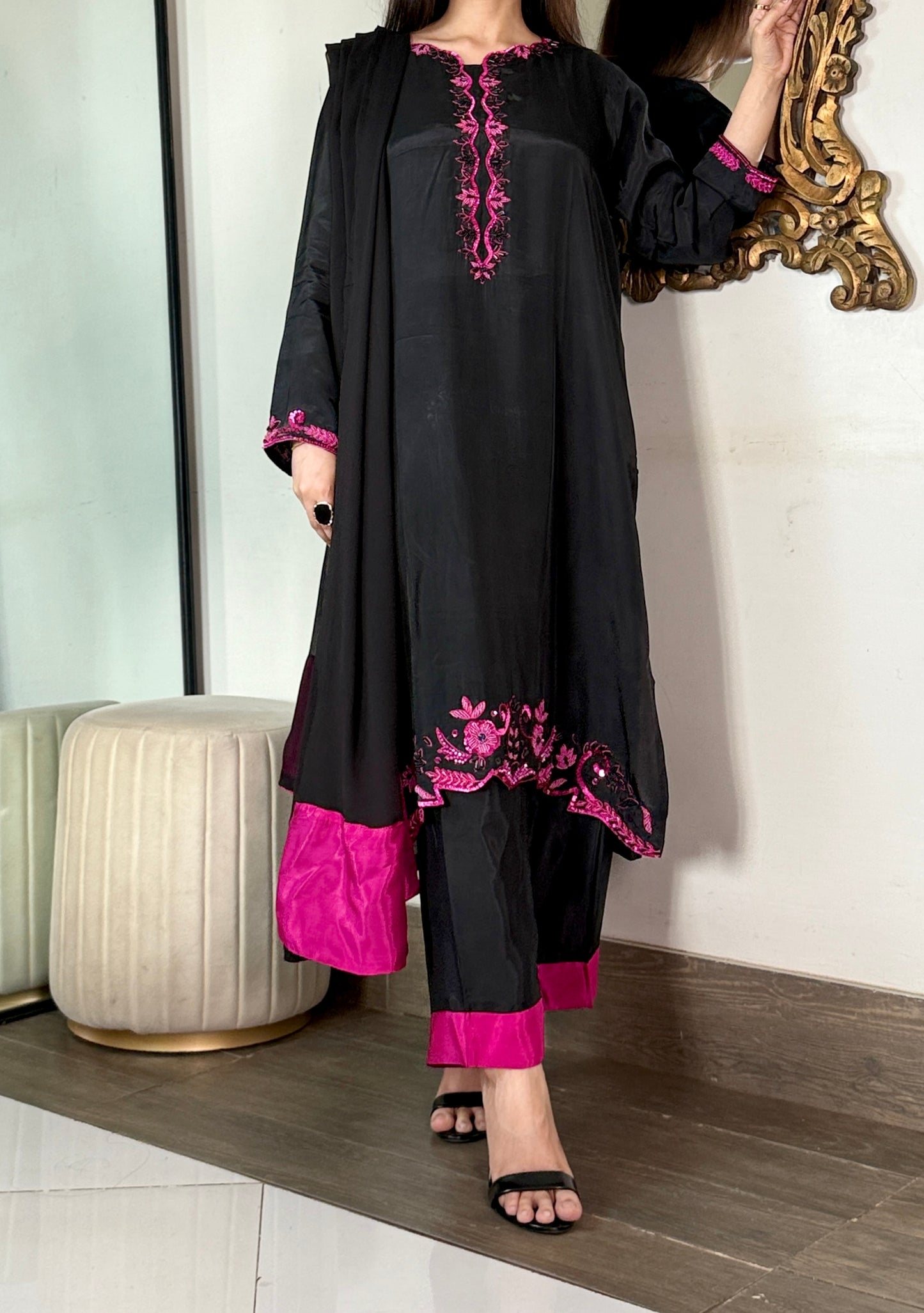 Amna Khurram Stitched 3 Piece Silk Suit