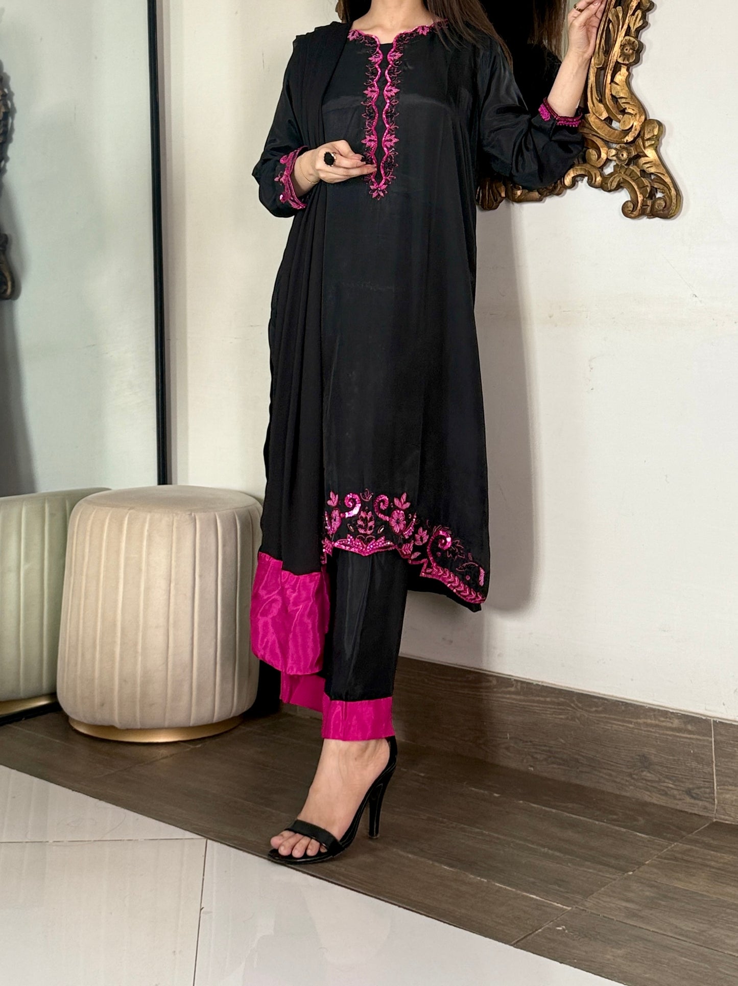 Amna Khurram Stitched 3 Piece Silk Suit