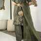 Amna khurram - Olive Green Embroidered Viscose Stitched 3 Piece Suit