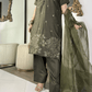 Amna khurram - Olive Green Embroidered Viscose Stitched 3 Piece Suit