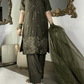 Amna khurram - Olive Green Embroidered Viscose Stitched 3 Piece Suit