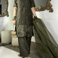 Amna khurram - Olive Green Embroidered Viscose Stitched 3 Piece Suit