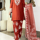 Amna khurram - Rust Red Embroidered Lawn Stitched 3 Piece Suit
