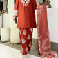 Amna khurram - Rust Red Embroidered Lawn Stitched 3 Piece Suit