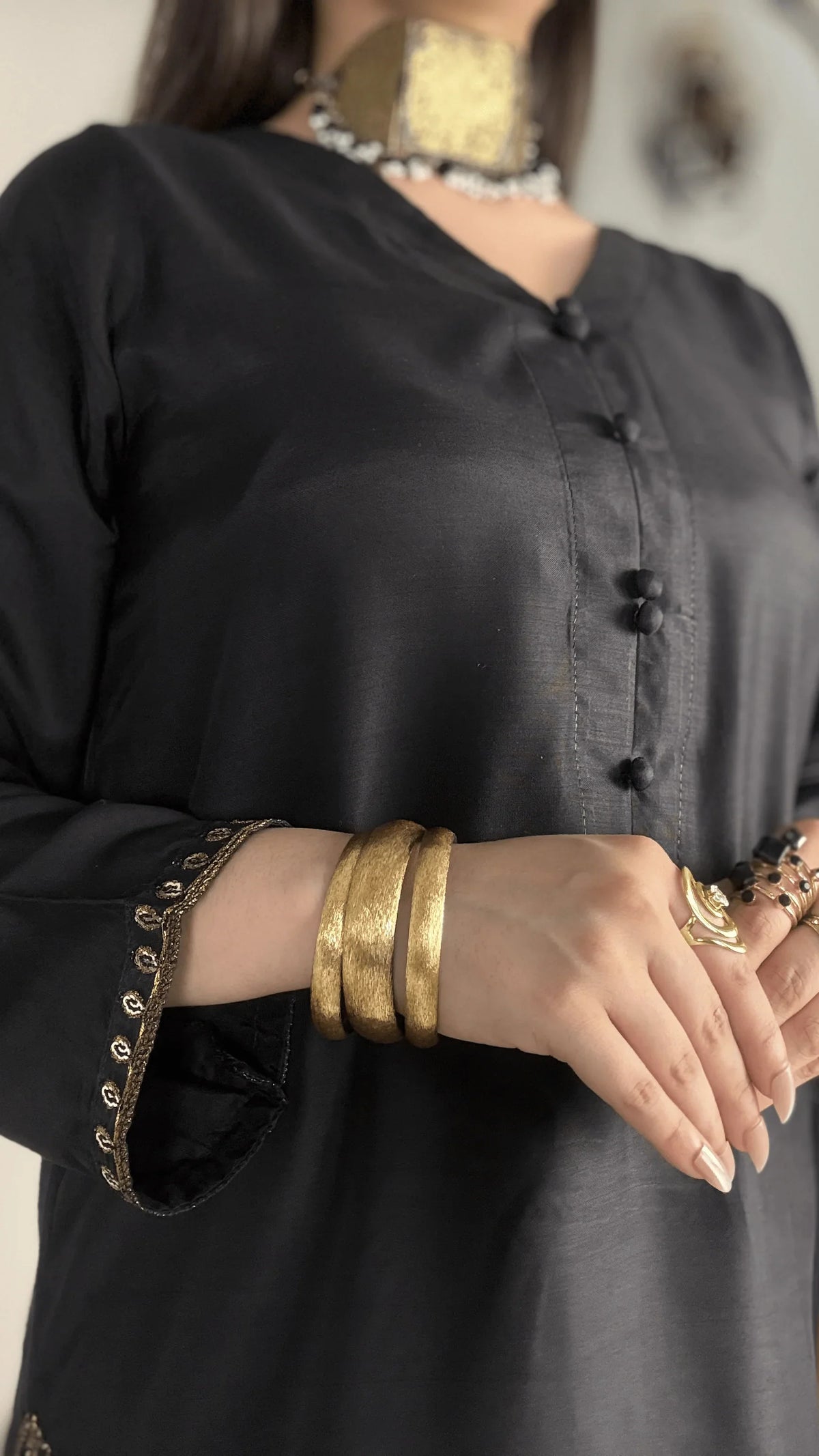 Amna Khurram - Midnight Elegance Black Embroidered Viscose Stitched 3 Piece Suit
