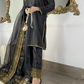 Amna Khurram - Midnight Elegance Black Embroidered Viscose Stitched 3 Piece Suit