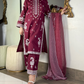 Amna khurram - Maroon Embroidered Stitched 3 Piece Suit