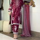 Amna khurram - Maroon Embroidered Stitched 3 Piece Suit