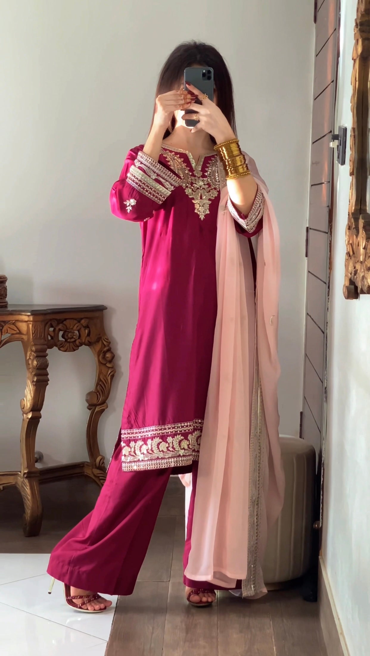 Amna Khurram Formal Collection – Viscose 3 Piece Suit with Embroidered Chiffon Dupatta