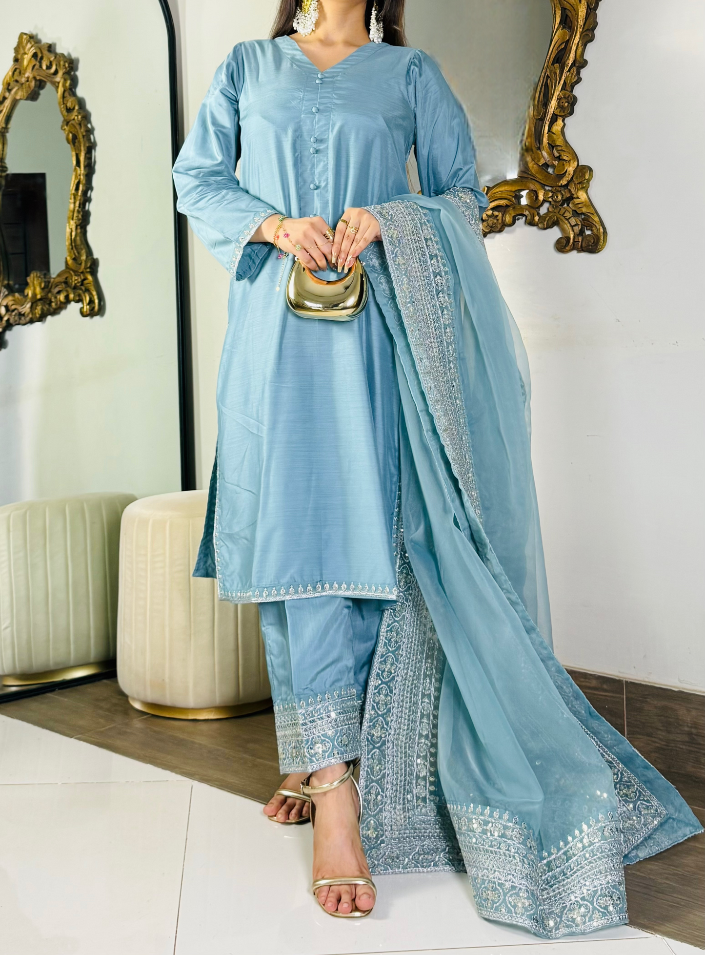 Amna Khurram Embroidered Lawn Stitched 3 Piece Suit with Net Dupatta