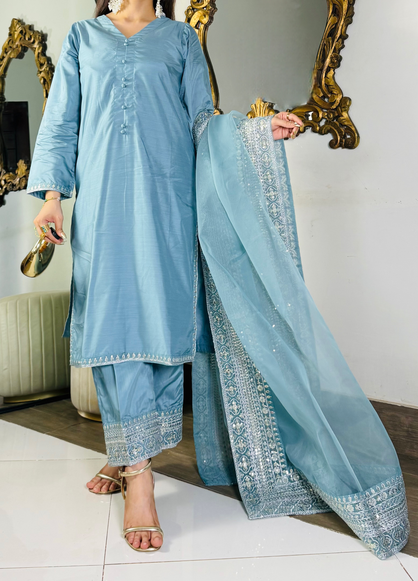 Amna Khurram Embroidered Lawn Stitched 3 Piece Suit with Net Dupatta