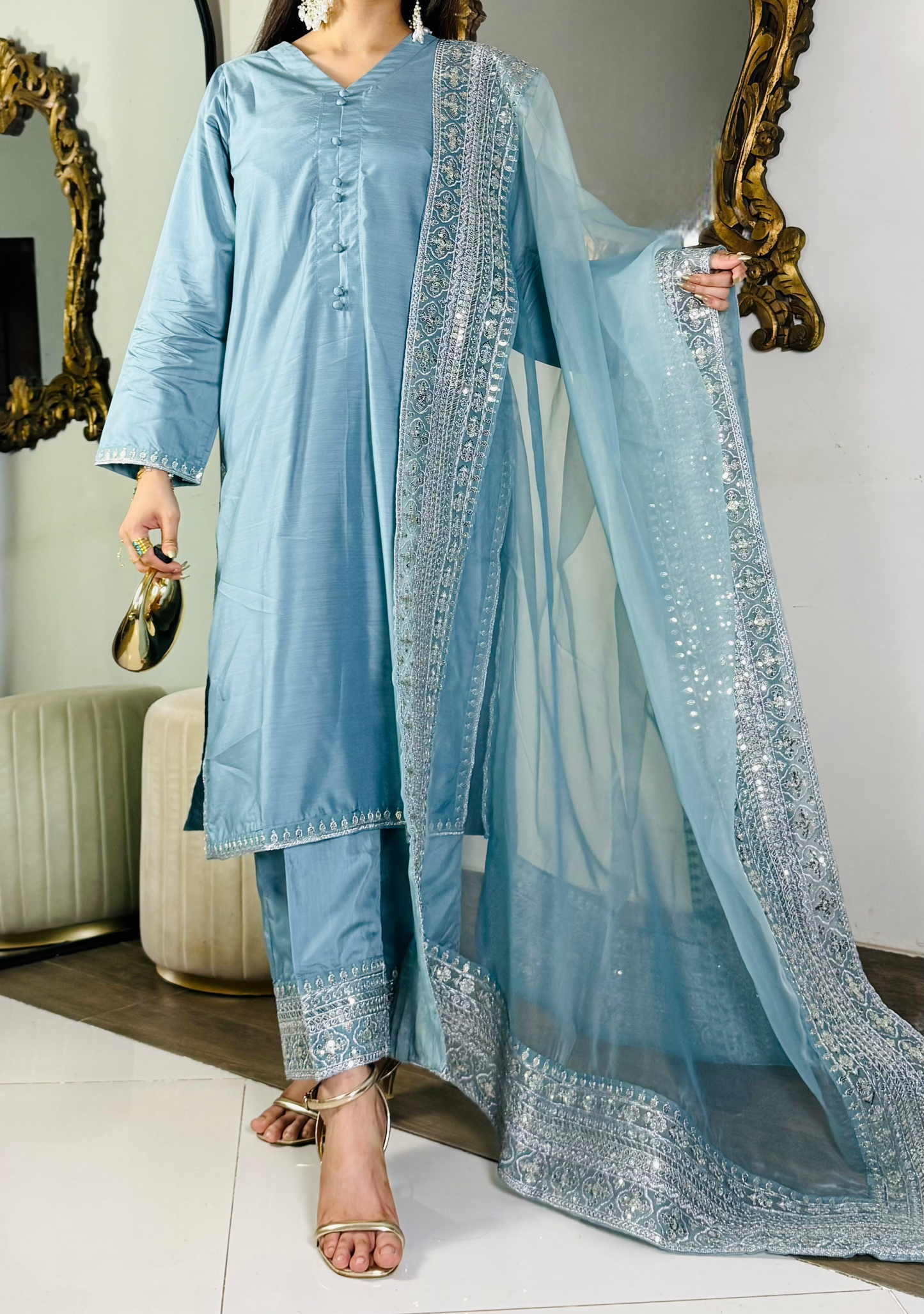 Amna Khurram Embroidered Lawn Stitched 3 Piece Suit with Net Dupatta