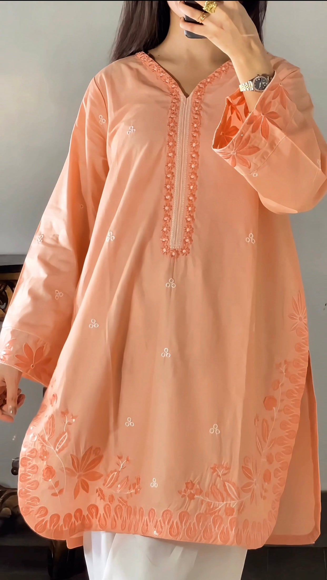 Amna khurram - Peach Embroidered Lawn Cotton Stitched 3 Piece Suit