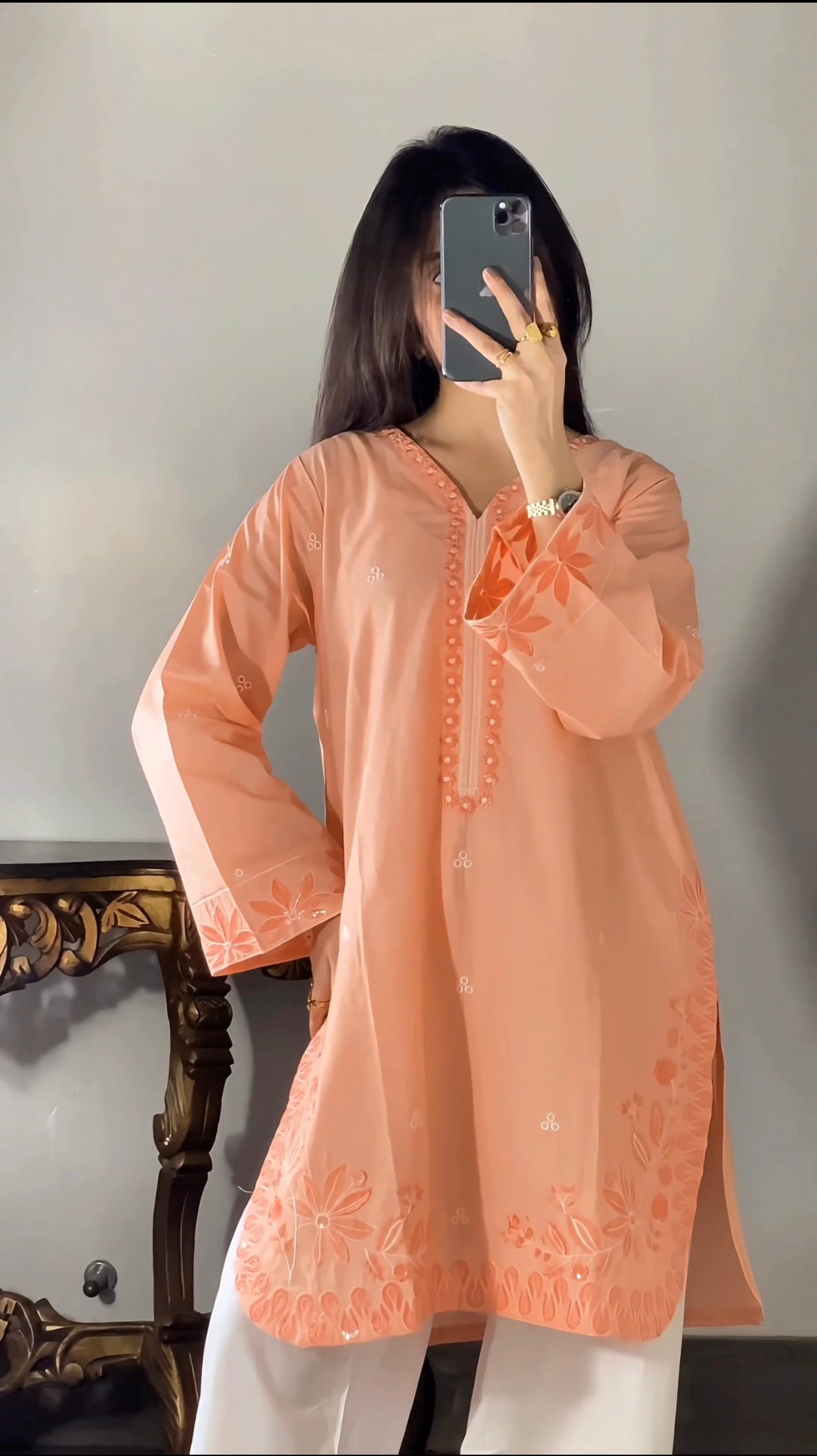Amna khurram - Peach Embroidered Lawn Cotton Stitched 3 Piece Suit