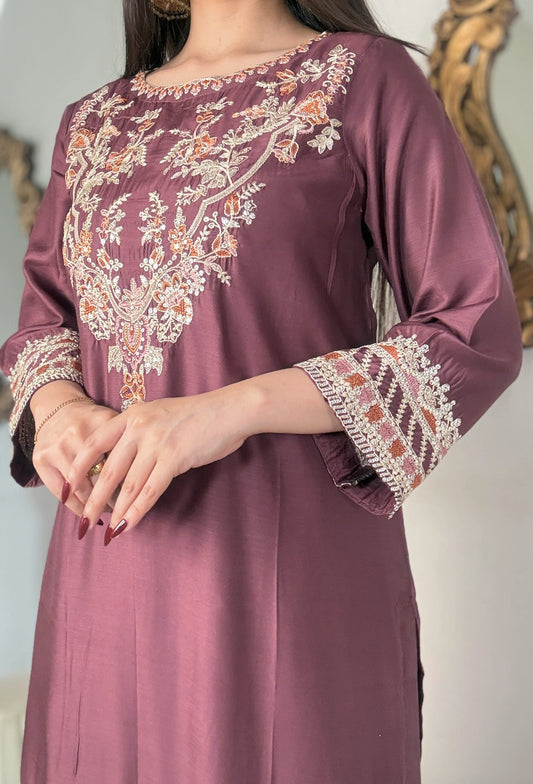 Amna Khurram – Viscose Embroidered Sharara 3 Piece Suit with Chiffon Dupatta