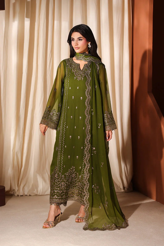Azure Luxe Embroidered 3 Piece Unstitched Suit (Imperial Olive)