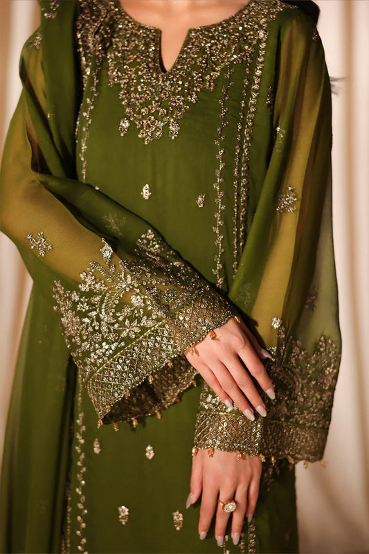 Azure Luxe Embroidered 3 Piece Unstitched Suit (Imperial Olive)