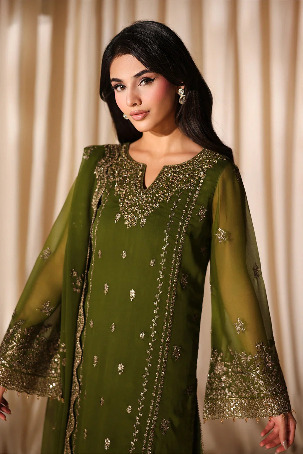 Azure Luxe Embroidered 3 Piece Unstitched Suit (Imperial Olive)