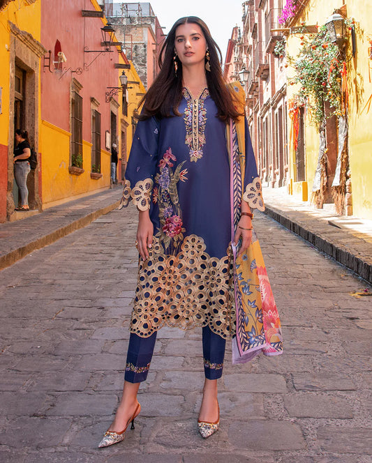 Hemline By Mushq - Embroidered Lawn 3 Piece Unstitched Suit (INES)