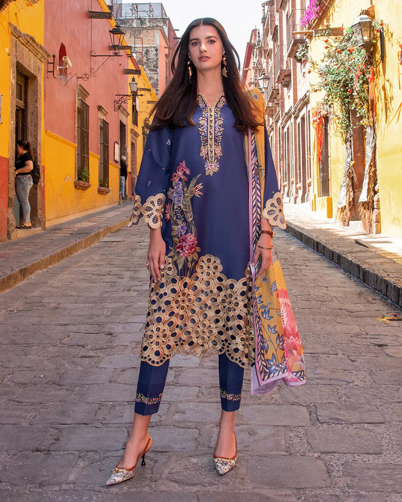 Hemline By Mushq - Embroidered Lawn 3 Piece stitched Suit (INES)