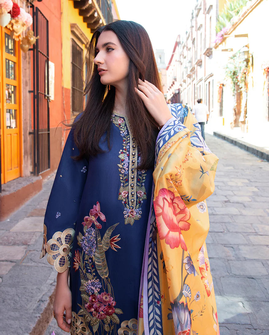 Hemline By Mushq - Embroidered Lawn 3 Piece Unstitched Suit (INES)